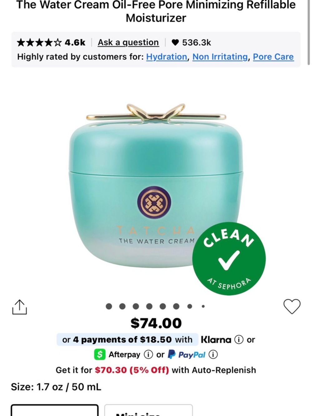 Tatcha The Water Cream Moisturizer